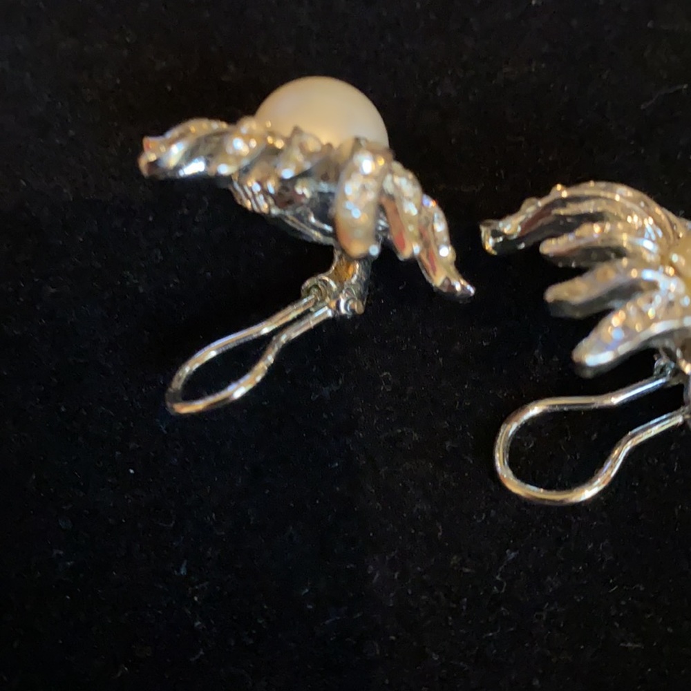 Vintage Tara Rhinestone Pearl Earrings - Picture 2 of 3